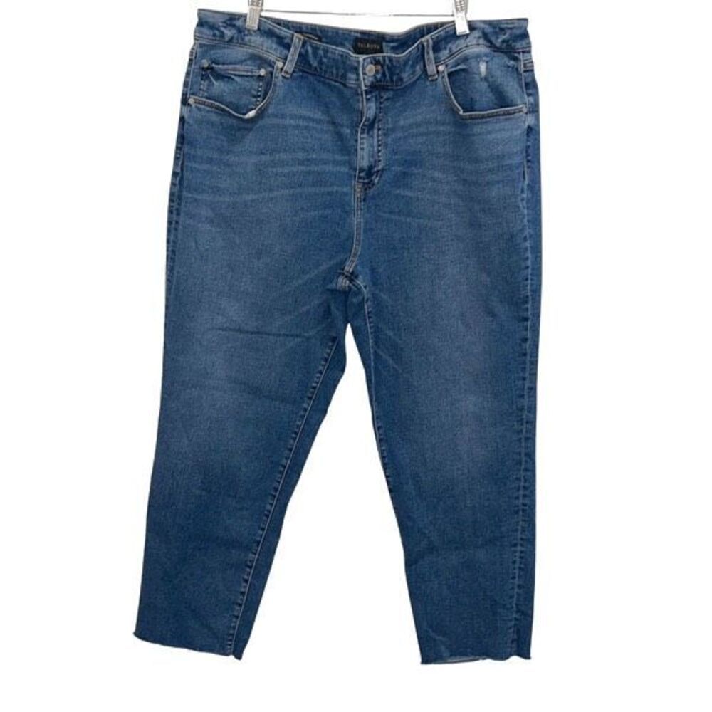 Talbots Womens Everyday Relaxed Frayed Hem Denim Jeans Mid Wash Blue Size‎ 18